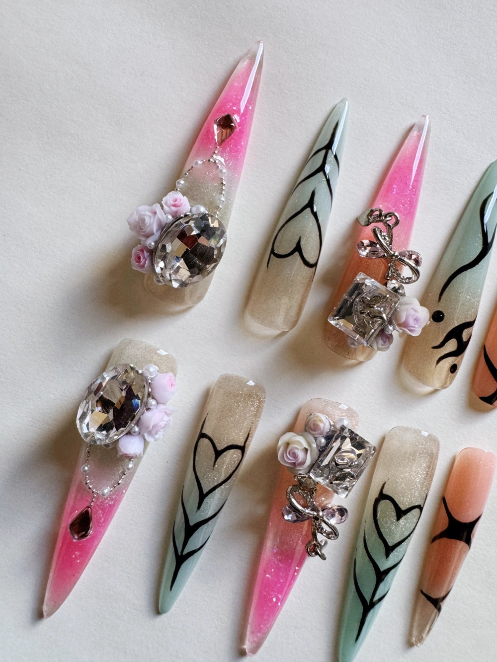 Summer Darling Hand Drawn Cat Eye Gradient Glittering Flowing Sand Nail Art