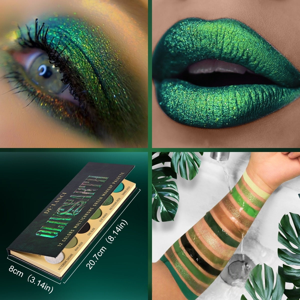Palette de maquillage DE'LANCI Olive Earth 12 couleurs multicolores vertes 18,8 g