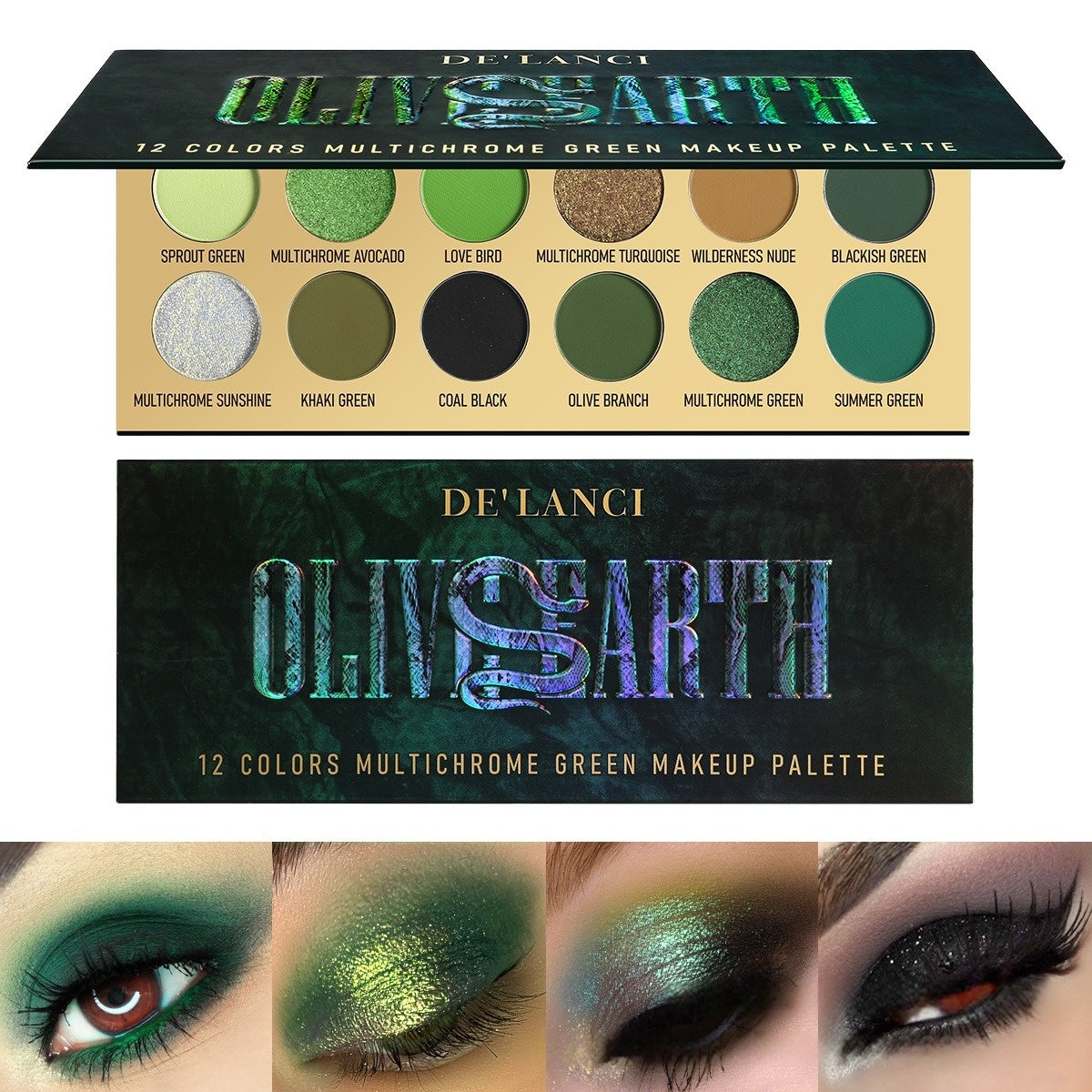 Palette de maquillage DE'LANCI Olive Earth 12 couleurs multicolores vertes 18,8 g
