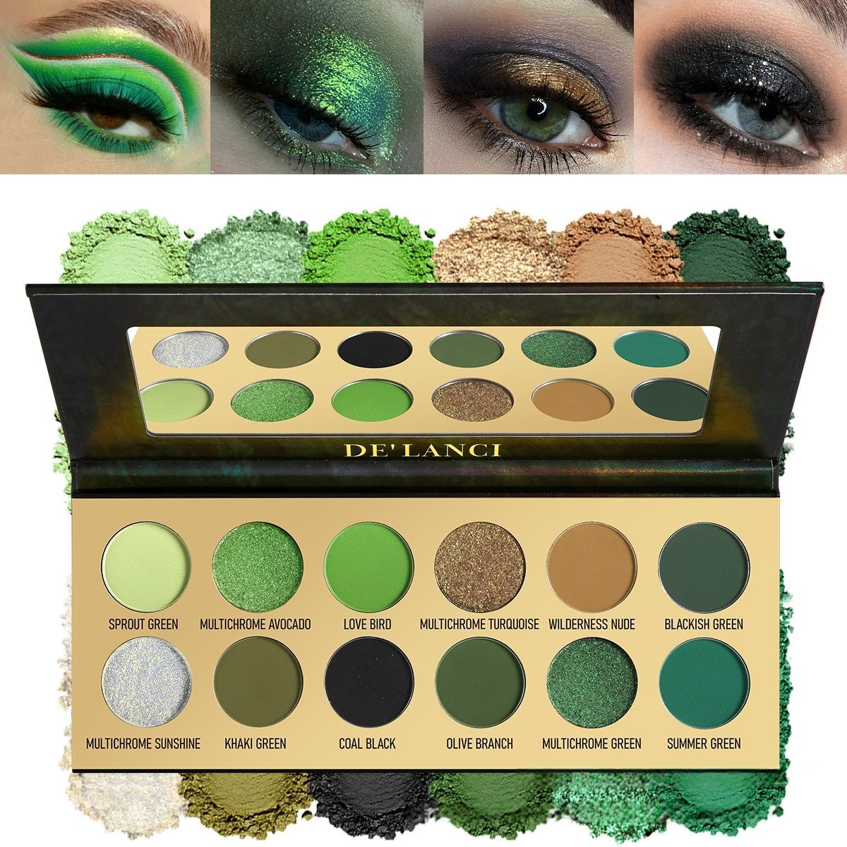 Palette de maquillage DE'LANCI Olive Earth 12 couleurs multicolores vertes 18,8 g