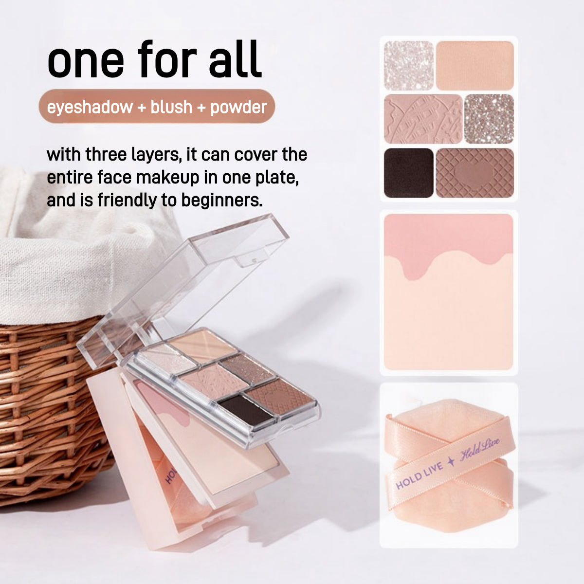Palette visage 3 en 1 HOLD LIVE, poudre, blush, fard à paupières, 16 g