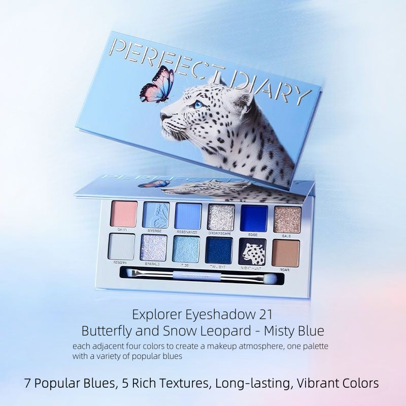 Fard à paupières Perfect Diary Explorer 21 Papillon et Léopard des neiges - Bleu brumeux 14 g