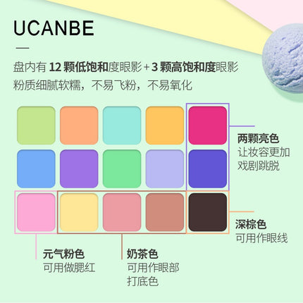 UCANBE - 15 Colors Eyeshadow Palette Mint Candy 10.8g