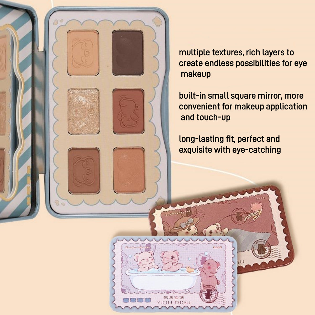 YIGUDIGU Candy Box Postcard Palette de fards à paupières 6 couleurs 6,5 g